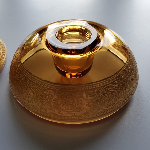 🕯Vntg Amber&Gold Gilt 4" Wide Candle Taper🕯Holders Pair - Picture 12 of 15